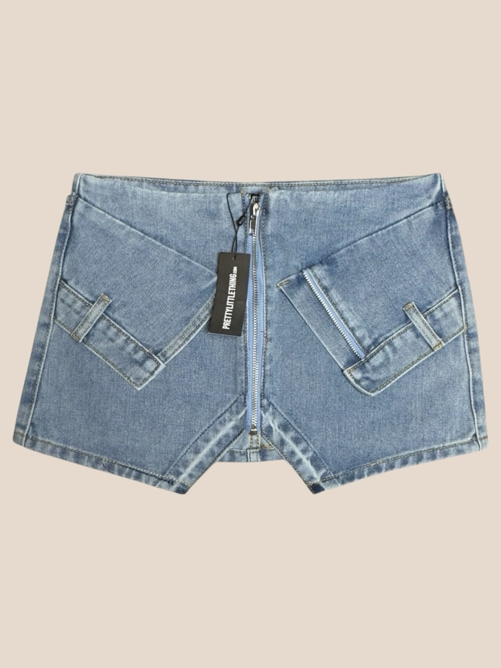 PrettyLittleThing Acid Wash Denim Zip Mini Skirt Y2K Streetwear Size 2 NWT